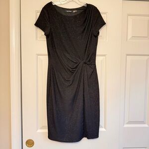Ellen Tracy Women's Glitter Twist Knot Stripes Texture Short Sleeve Dress 10